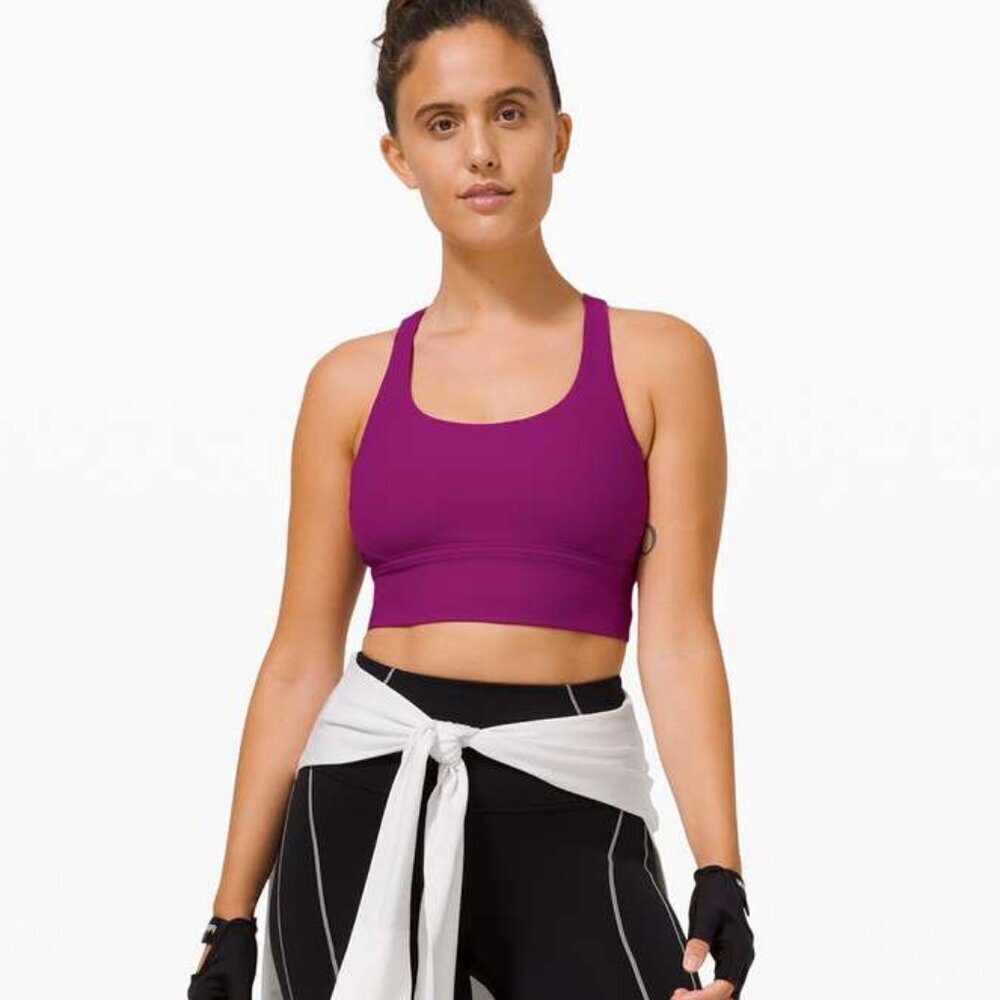 Lululemon Energy Bra Long Line Ribbed *Medium Support, B–D Cup - 10 Deep Fuschia